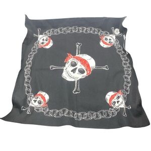 Vintage Skull & Chain Bandana Made in USA Biker Outlaw Red Black 21.5” x 22”